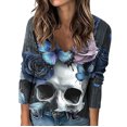 thumbnail image 3 of Craaazy Halloween Plus Size Casual Tops for Women Solid Color V Neck 3/4 Length Sleeve Halloween Printed Stretch Autumn Festival Daily Wear Blouse, 3 of 5