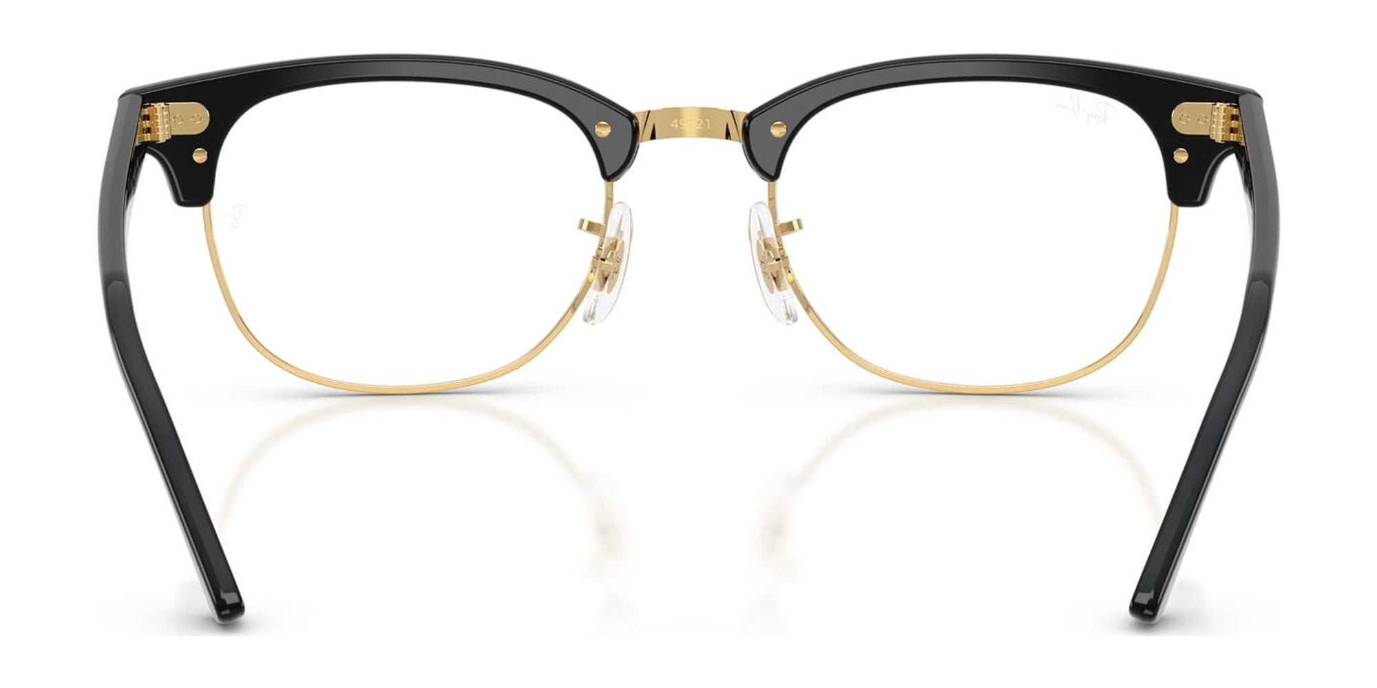 Ray-Ban Clubmaster Optics Glasses, Prescription Eyeglasses with Case, Transparent/Black On Gold, Size 53