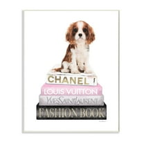 Stupell Industries Resting Spaniel Puppy and Iconic Fashion Bookstack Designed by Amanda Greenwood