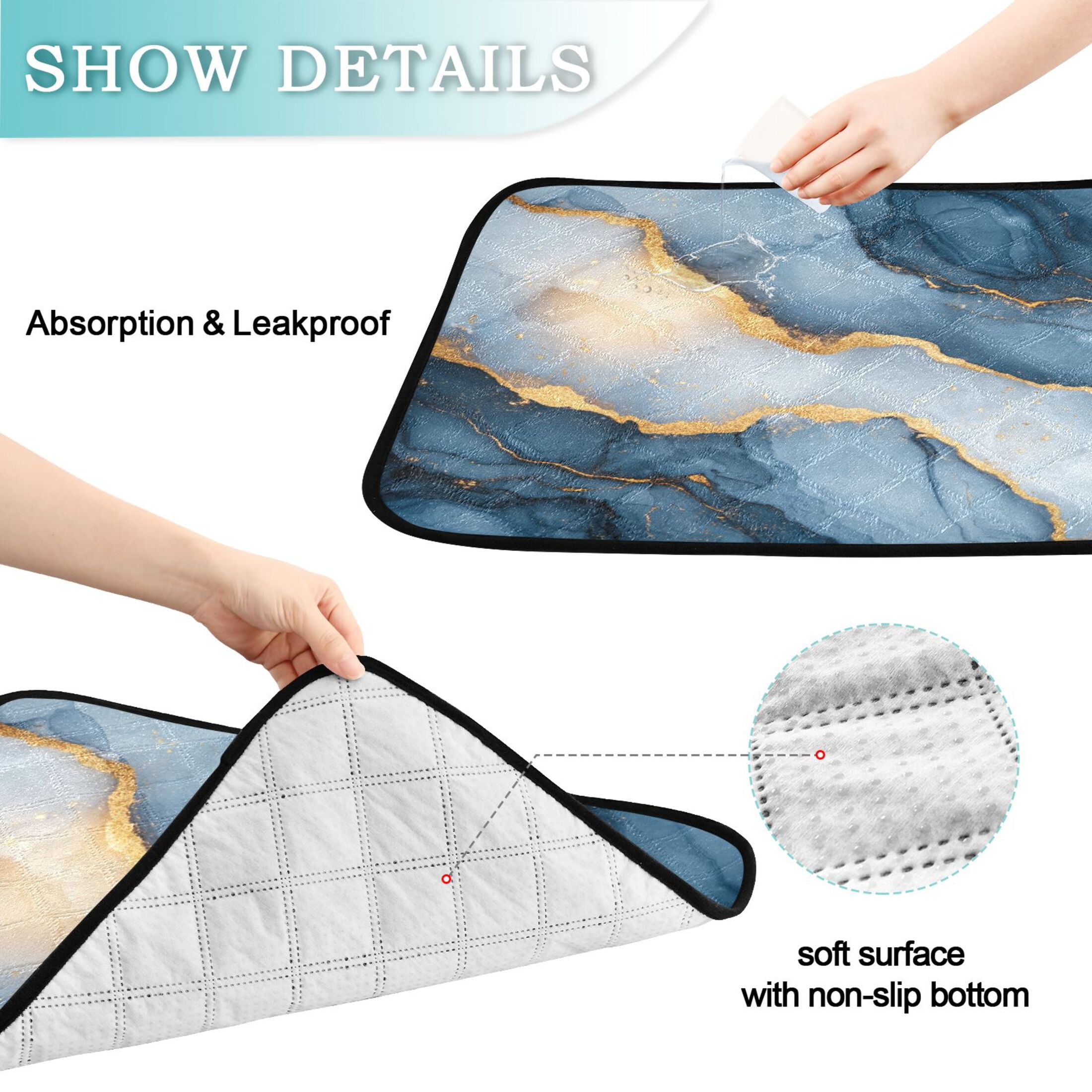 Qxltty Dark Blue Gilt Pattern Cat litter Pads Pet Set of 3 Diaper Mats Center Anti-leakage Layer Absorbent Soft and Comfortable