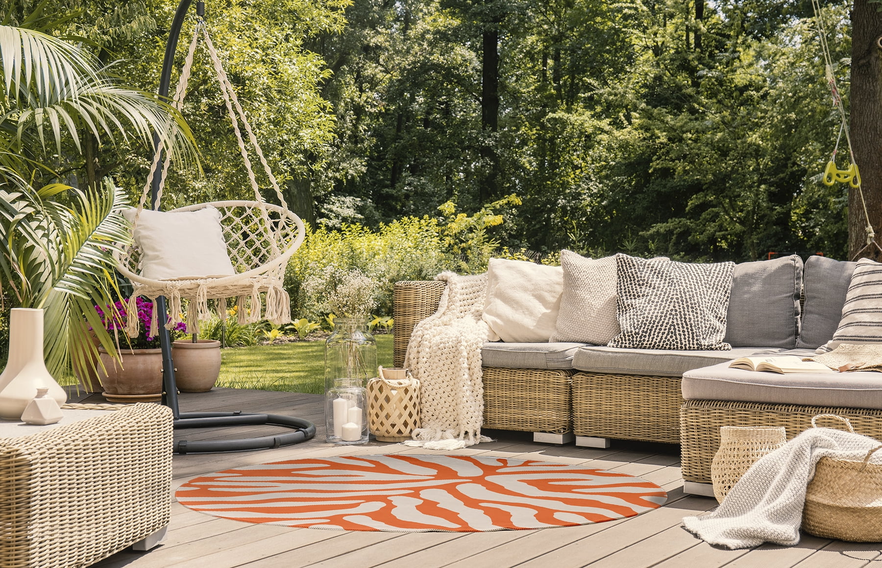 Simply Daisy 5' Round Blood Orange Animal Stripe Spring Chenille Indoor/Outdoor Rug