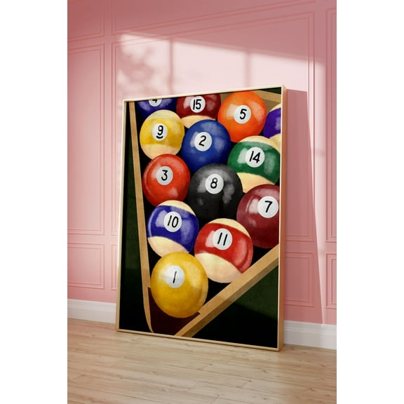 Billiard Balls Wall Art, Vintage Pool Table Decor, 8 Ball Room Print, Game Room Poster, Pool Ball Artwork Wall Art, Modern Wall Decor, 8x12 UNFRAMED