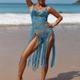 thumbnail image 2 of fatyb Womens Crochet Cover up Tassels Swimsuit Hollow out Coverup Sleeveless Bikini Beach Mesh Knit Dress, 2 of 6