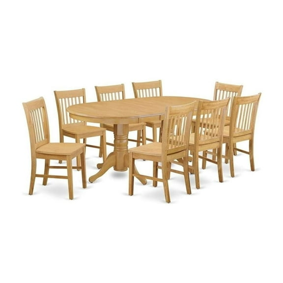 HomeStock 9 Piece Kitchen Table Set Includes an Rustic Wood Oval Dining Table with Leaf and 8 Dining Room Chairs, 40X76 Inch, Oak