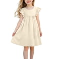 thumbnail image 5 of Crunowin Girls Summer Dress Sleeveless Round Neck Linen Look Flutter Sleeve Detail Kids Casual Summer Dress Beige Size 6/7, 5 of 7