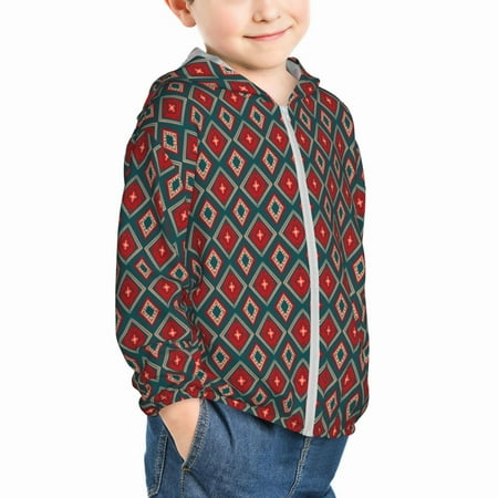 

Uemuo Red And Orange On Blue Teal Pattern Rash Guard for Boys Girls Long Sleeve Swim Shirts UPF 50+ UV Sun Protection Hooded Fishing Shirt with Pocket for Kid-3 Years