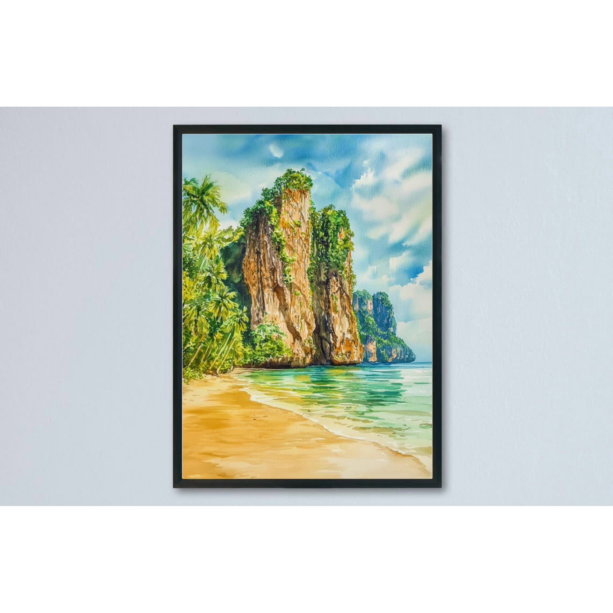 Krabi Thailand Poster Krabi Travel Print Tropical Beach Painting Island Wall Art Coastal Decor Asia Souvenir, Poster Only
