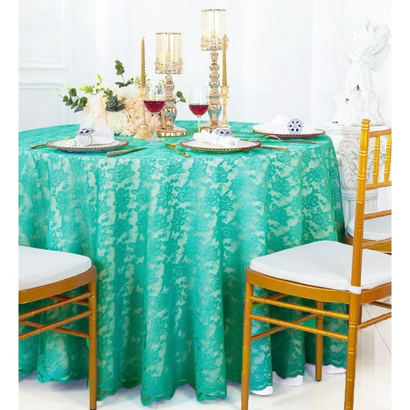 Wedding Linens Inc. 108" Round Lace Table Overlays, Lace Tablecloths, Lace Table Overlay Linens, Lace Table Toppers for Wedding Decorations, Events Banquet (1pc) - Tiffany Blue / Aqua Blue