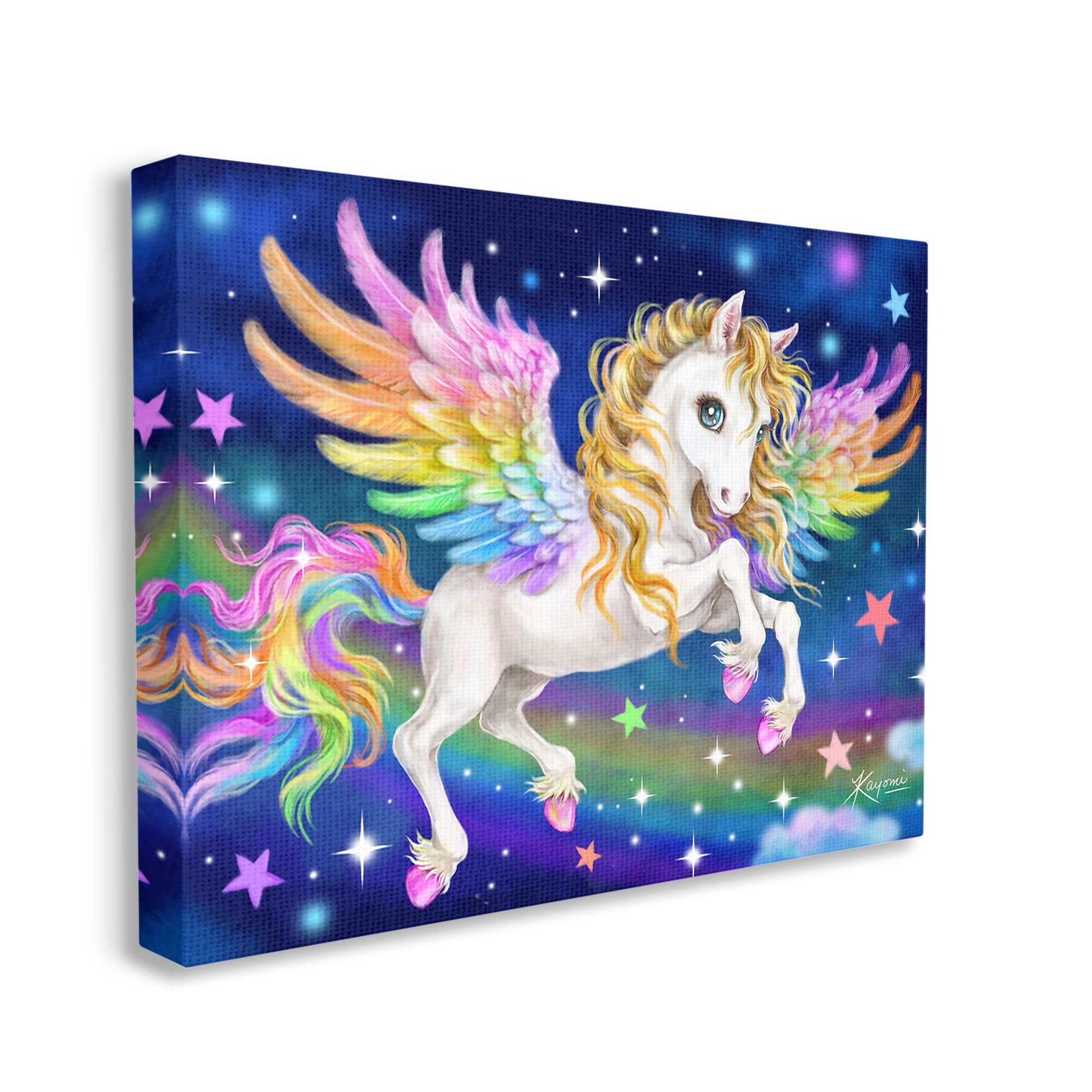 Stupell Industries Rainbow Unicorn in Space Fairy Tales & Fantasy Painting Gallery Wrapped Canvas Art Print Wall Art, 48 x 36