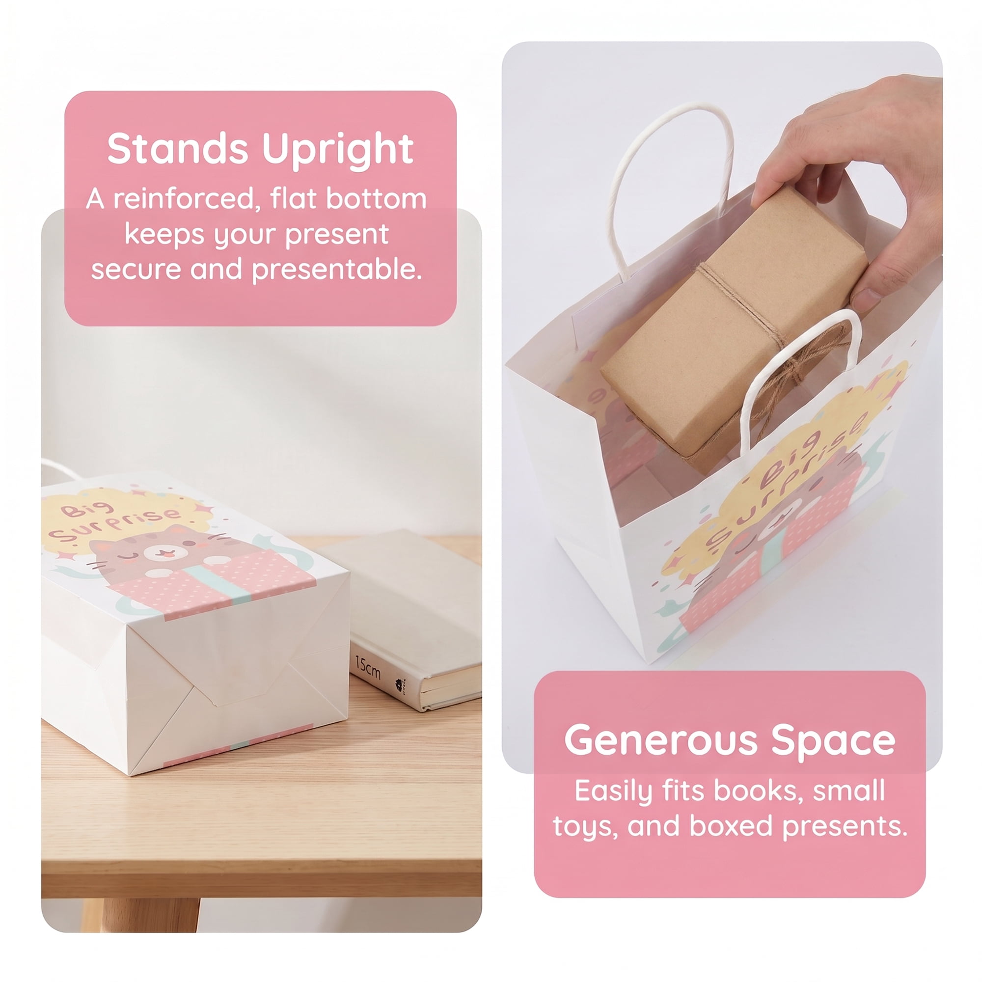 Unique Bargains 6Pcs Multi-Purpose Sturdy Treat Gift Bags White 5.9" x 3.1" x 8.3"