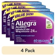 (4 pack) Allegra Adult 24-Hour Allergy Relief Gelcaps, Non-Drowsy Indoor and Outdoor Allergy Medicine, 180 mg Fexofenadine HCI Antihistamine Pill, 60-Count