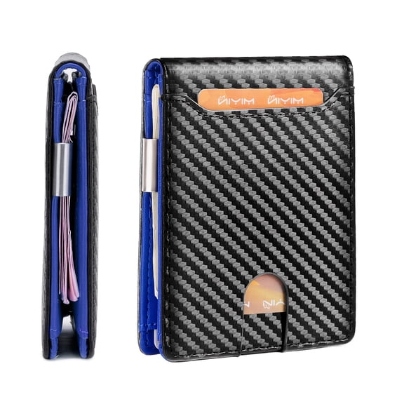 Blocking Men'S Carbon Fiber Wallet Minimalist Slim Bifold Credit Card Holder Portable Front Pocket Money Clip Wallet Coin Purse, Ideal Gift for Men