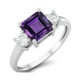 thumbnail image 2 of 0.95 Ctw Princess cut Square Amethyst 925 Sterling Silver Trio Stone Dainty Women Valentines Day Gifts Ring, 2 of 4