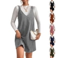 thumbnail image 4 of Women V Neck Corduroy Overall Dress Fall Pinafore Jumper Dress, 4 of 8