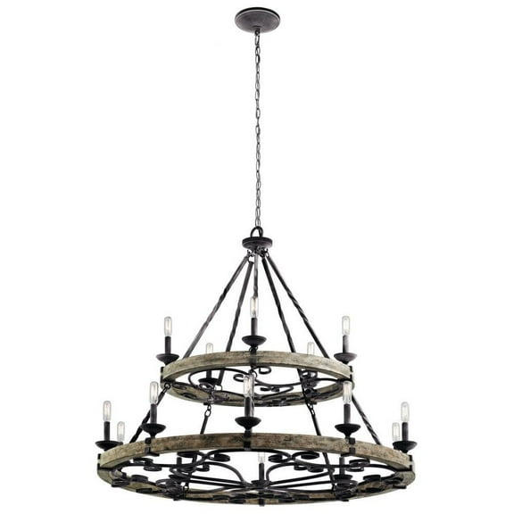 Medieval-Style 15-Light Chandelier in Weathered Zinc Finish with 2-Tier Round Steel Frame 44 inches W X 38.75 inches H Bailey Street Home