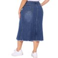 thumbnail image 4 of Falda de mezclilla midi casual con abertura frontal y dobladillo crudo de cintura alta vintage para mujeres de talla grande Agnes Orinda 4X Azul, 4 of 8