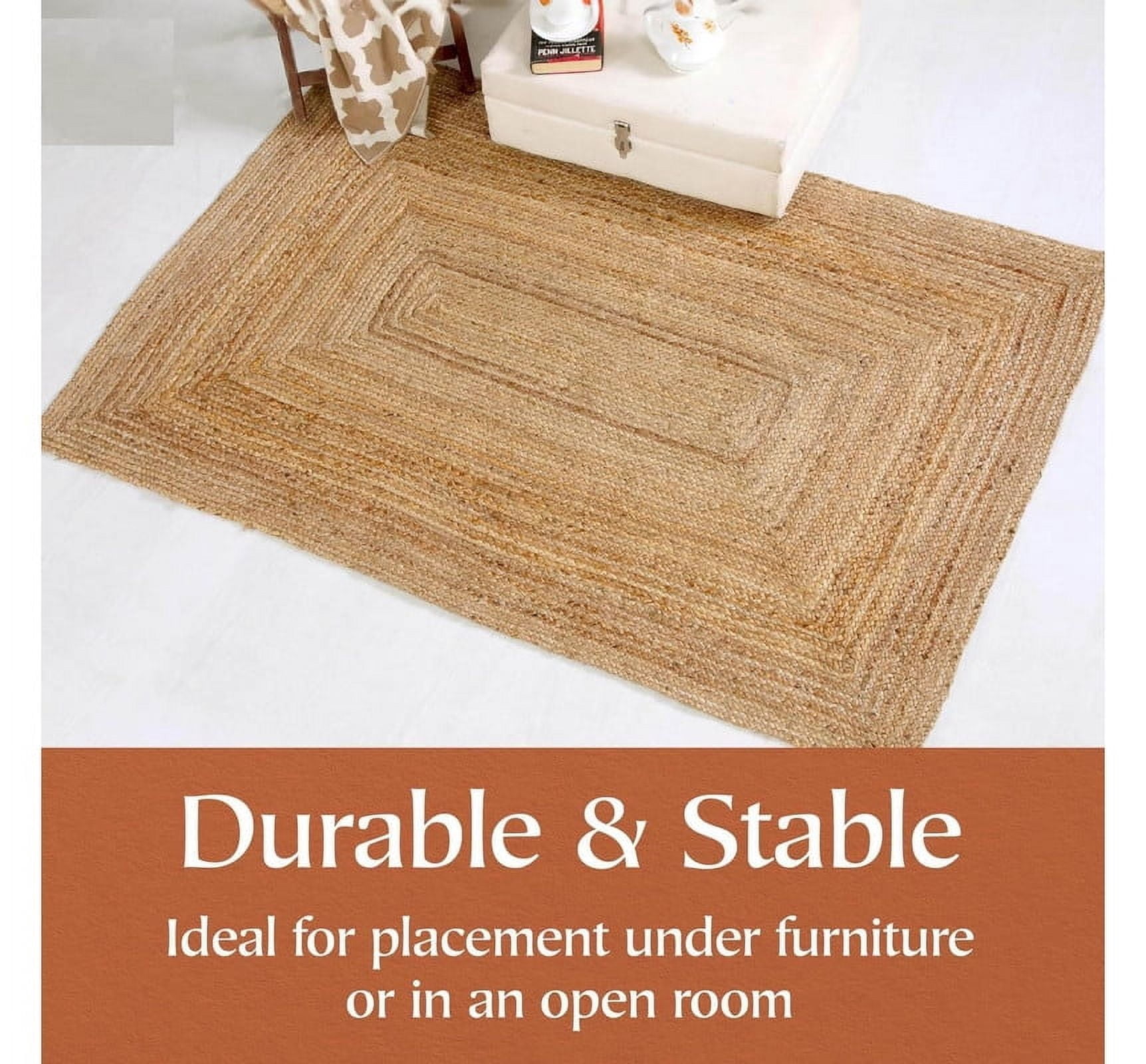 Handwoven Braided Jute Area Rug Rectangular Natural Reversible Farmhouse Carpet_7x10_Feet