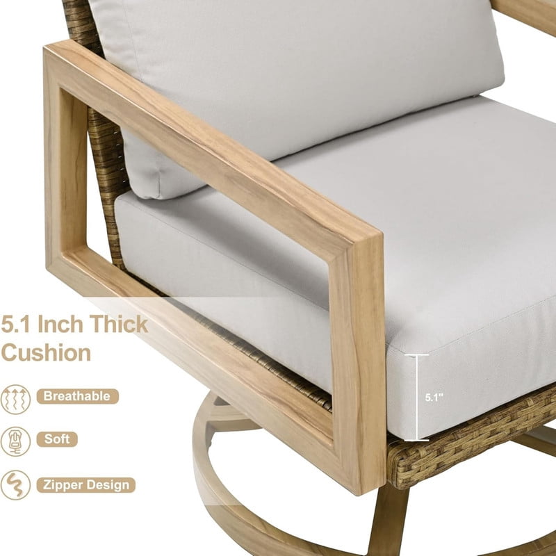 3-Piece 2 Patio Swivel Chairs & 1 Aluminum Side Table, Outdoor Chat Sets with Cushions