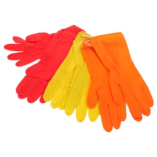 unbranded 3 Pares Guantes Reutilizables De Látex Para Platos Con Ajuste Cómodo Y Textura Agarre