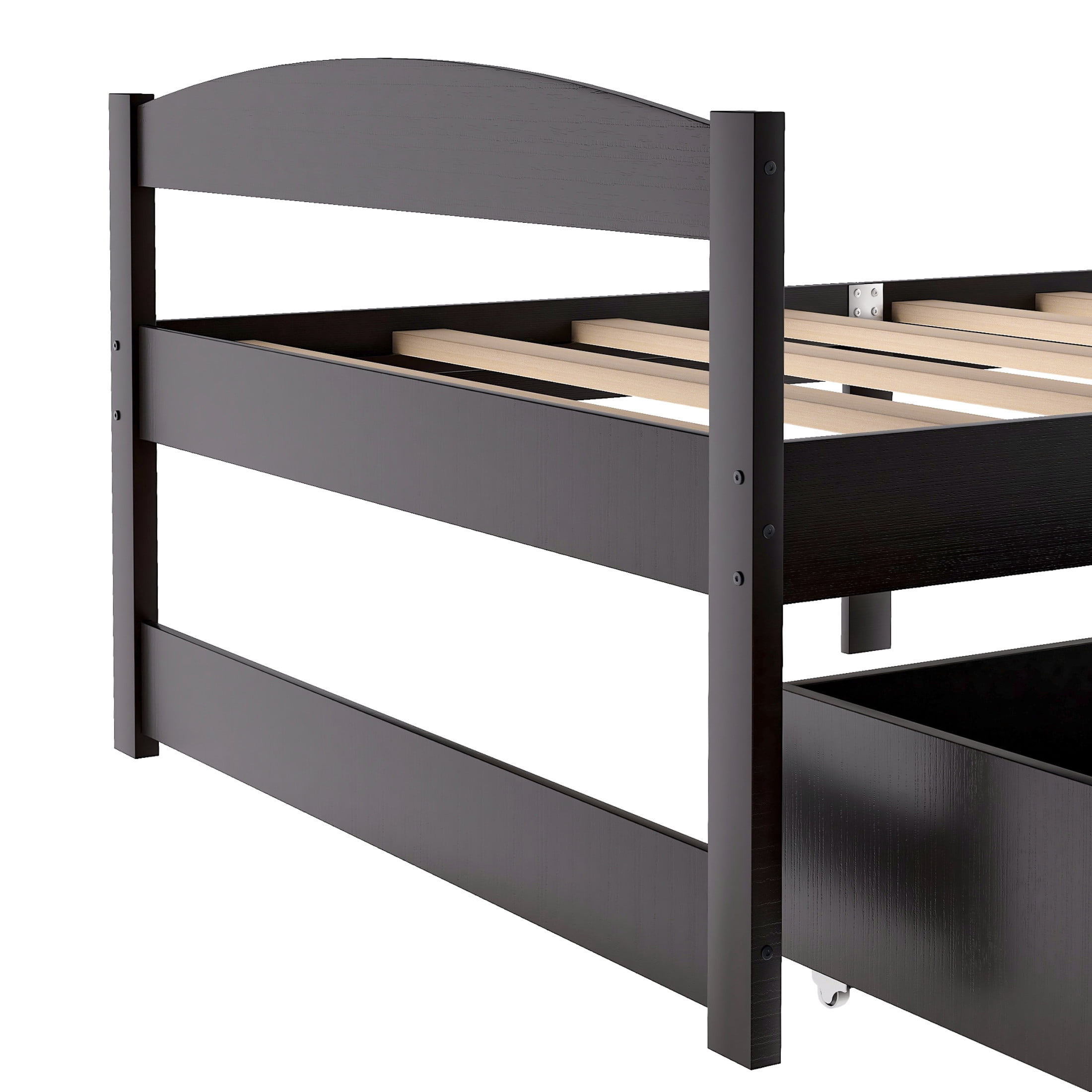 Noble House Arlyn Twin Size Pine Wood Platform Bed with Two Storage Drawers, Minimalist Bed Frame, Espresso