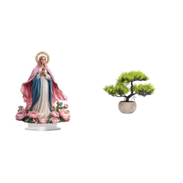 Escultura de la escena de la Natividad,Adorno acrílico 2D de pie,Árbol bonsái artificial,Bonsái artificial para decoración de escritorio o interior,Bonsái artificial,planta falsa en maceta.