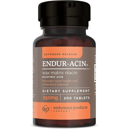 Endurance Products ENDUR-ACIN 250mg Niacin - Extended Release for Optimal Absorption & Low-Flush Vitamin B-3, 200 Tablets - Non-GMO, Vegan, Gluten Free Company