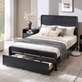 thumbnail image 4 of Aitjunz Modern Queen Size Bed Frame with 50" Tall Headboard and 2 Storage Drawers, Wood Platform Bed with Curved Design, No Box Spring Needed, Black, 4 of 8