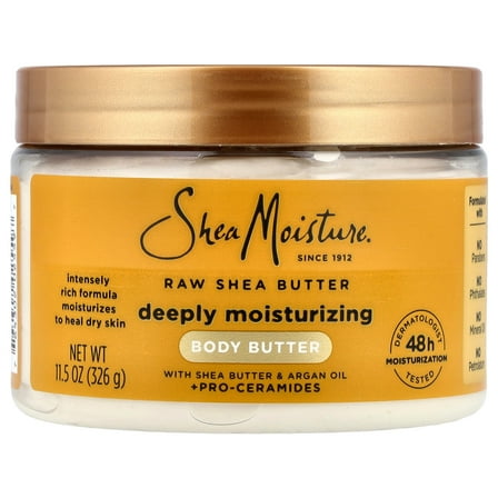 SheaMoisture Deeply Moisturizing Body Butter with Raw Shea Butter, Argan Oil and Pro-Ceramides, Rich Hydration & Healing of Dry Skin, 48H Moisturizing 11.5 oz