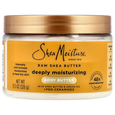 SheaMoisture Deeply Moisturizing Body Butter with Raw Shea Butter, Argan Oil and Pro-Ceramides, Rich Hydration & Healing of Dry Skin, 48H Moisturizing 11.5 oz