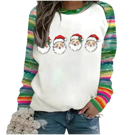 Christmas Shirts for Women Green Raglan Long Sleeve Round Neck T-Shirts Xmas Tree Graphic Pullover Tops