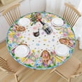 thumbnail image 3 of Easter Round Fitted Tablecloth Best for 48"-52" Bunny Table Cloth Rabbit Eggs Elastic Edge Washable Farmhouse Floral Flower Colorful Spring Table Cover for Party Picnic Indoor Decor, 3 of 4
