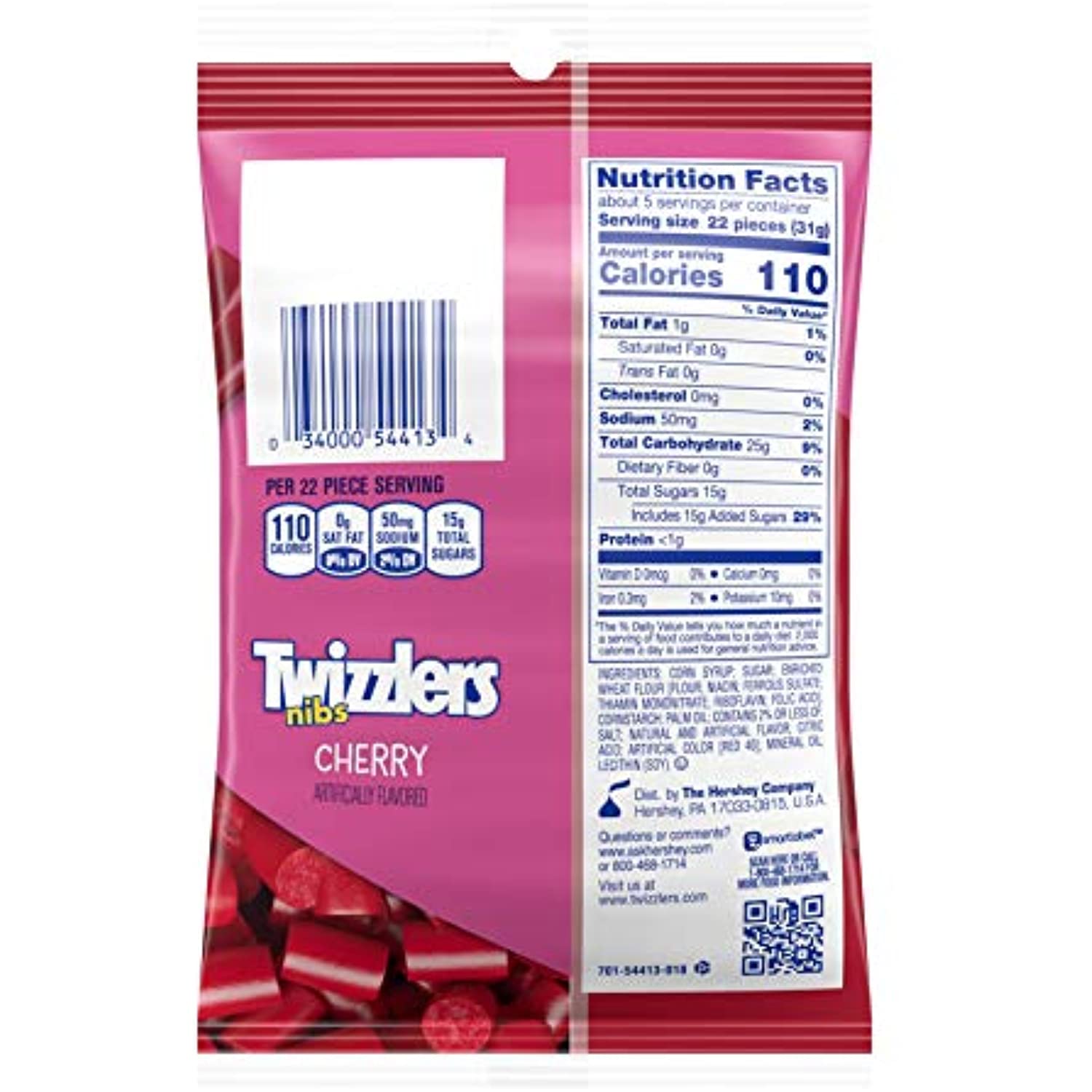 Twizzlers Nibs Cherry Flavored Chewy Candy, Bulk, 6 Oz Bag (12 Count)