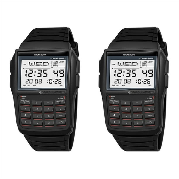 2X Reloj Electrónico LED, Deportivo Digital, Multifunción, con Calculadora, Resistente Al Agua, Estilo Computadora.