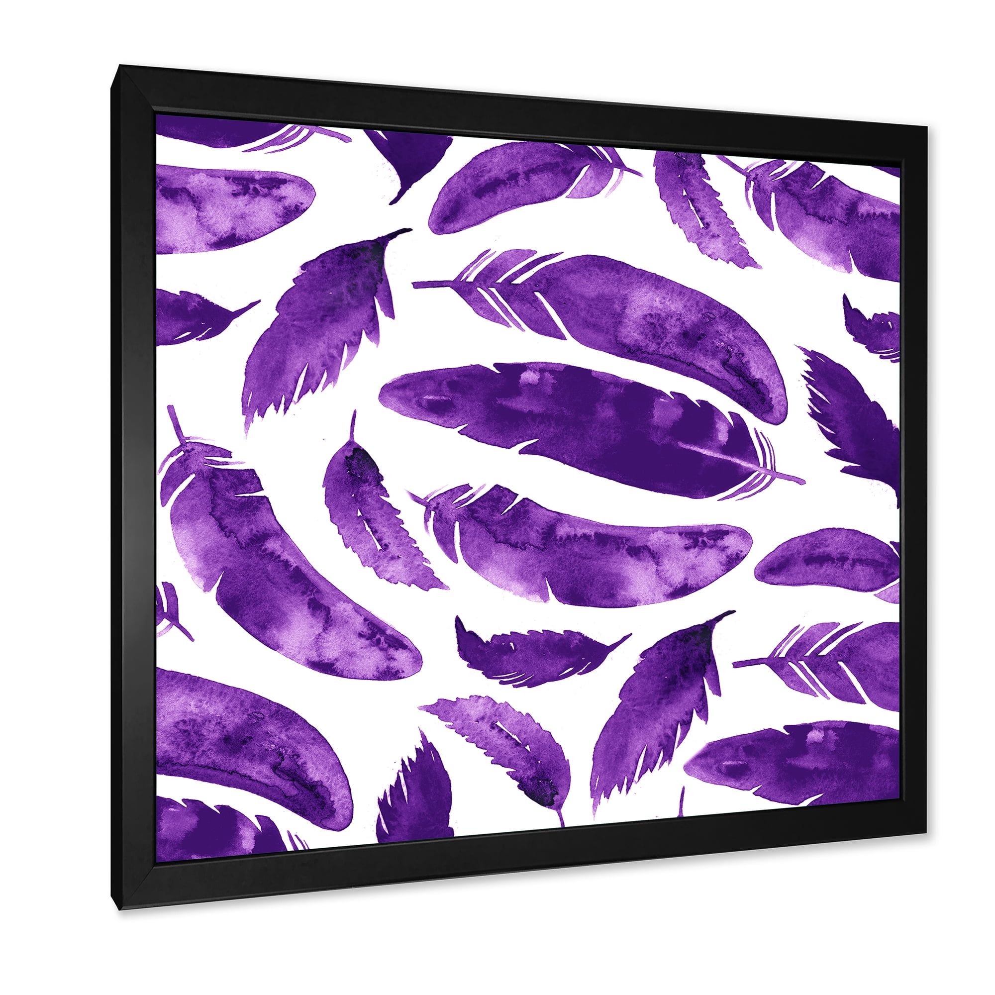 Designart 'Ethnic VIolet Feathers On White' Bohemian & Eclectic Framed Art Print