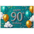 thumbnail image 4 of Teal Background Happy 90th Birthday Banner with Glittery Balloons and Star Elements Birthday Party Decoration Photography Props Backdrop Party Supplies, 4 of 6