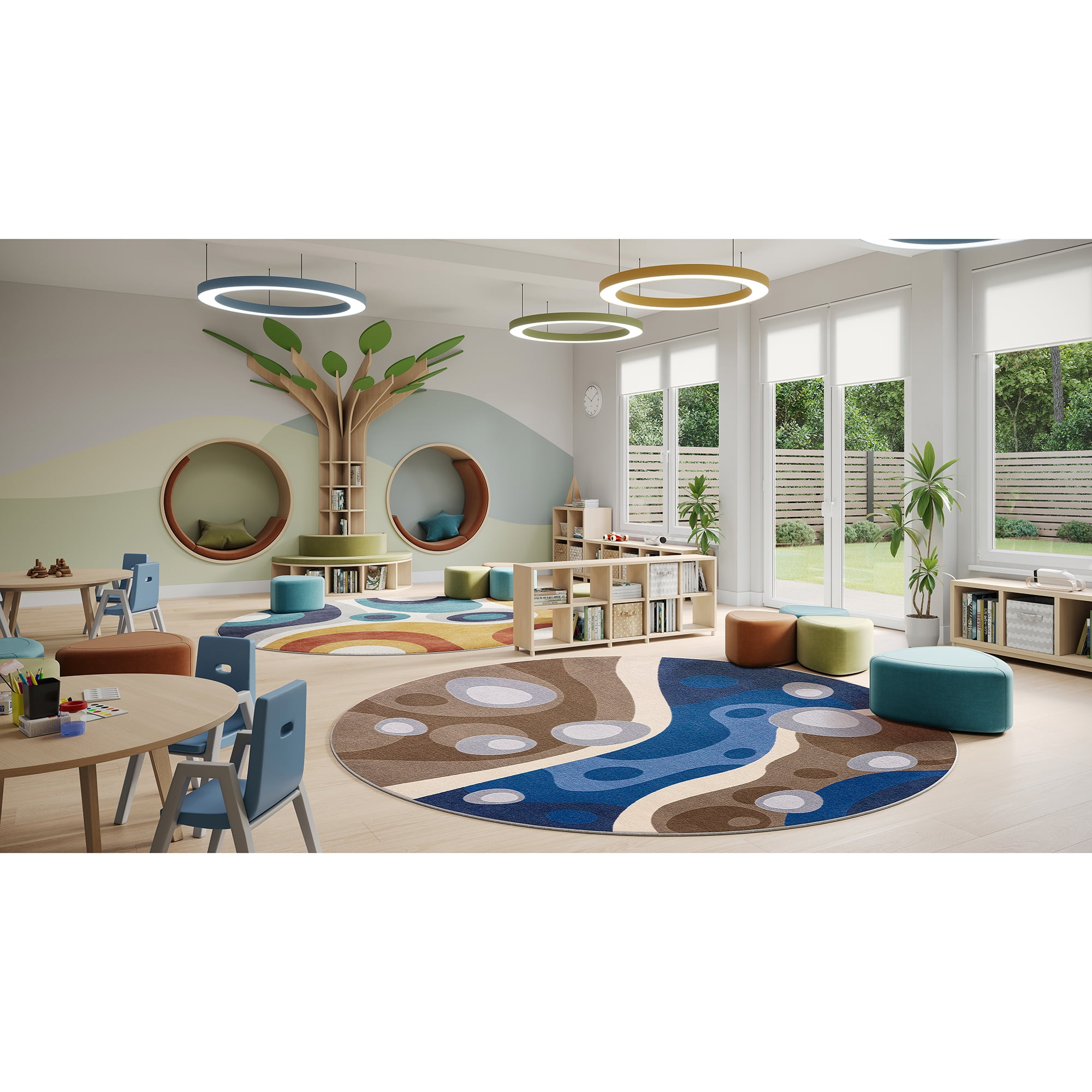 Serenity Brook 5'4" Round Area Rug in Color Multi