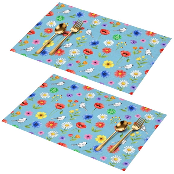 Placemat, Pioneer Flower Floral Print Pattern Place Mats Table Mat Set Of 2, PVC Washable Placemats for Party Kitchen Dining Decoration, 18x12 Inch, Fade Resistant