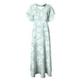 thumbnail image 5 of vigerkar Summer Dresses for Women 2025 Floral V Neck Long Dresses for Beach Vacation Flowy Casual Short Sleeve High Waist Retro Dress Sky Blue, M, 5 of 7