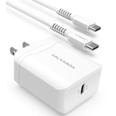 Galvanox USB C Charger - 18W PD Wall Adapter Plug with 5FT Charging Cable (Power Delivery Technology) C-C Cord and Fast Adapter (2.0 / 3.0) White
