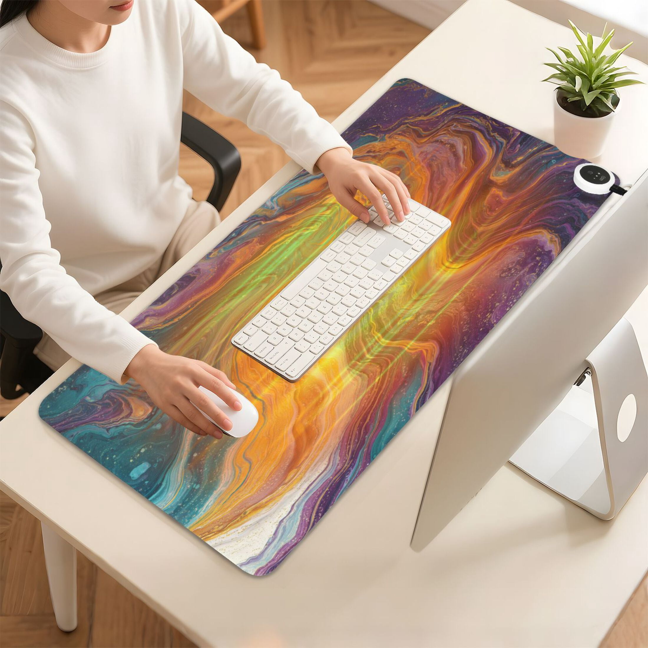 Large Heated Desk Mat Mouse Pad 31.5"x13"PU Leather Graphene Heating Desk Warmer with 3 Temperature Settings 110V US Plug Non-Slip Warm Pad for Home, Office, and Gaming Marble Veins in Various Colors