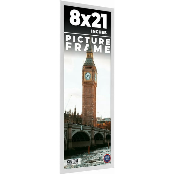 8x21 Frame White Solid Wood Picture Frame Includes UV Acrylic Shatter Guard Front, Acid Free Foam