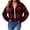 Wine, variant on Ghalytn Women's Plaid Teddy Fleece Cropped Jacket, Collared Button-Front Coat with Ribbed Cuffs