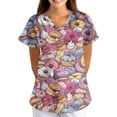 thumbnail image 5 of Xyxonk Women Scrub Tops Plus Size Funny Printed V Neck Tops Fashion Short Sleeve Stretch Nursing Uniforms with Pockets Pink 3XL, 5 of 5