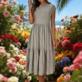 thumbnail image 2 of Women's Short Sleeve Linen Dress Solid Color Round Neck Zipper Closure Casual Daily Wear Vacation Travel Fashion Essential Gift for Women | Sopatenor,Gray XL, 2 of 8