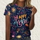 thumbnail image 2 of Camisetas Casuales de Mujer Año Nuevo Impreso Suéter de Manga Corta Cuello Redondo, Top de Moda para el Uso Diario, 2 of 4