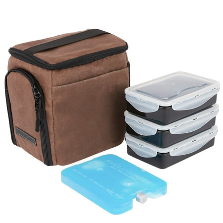 EDC Meal Prep Bag Mini by Evolutionize - Full Meal Management System - Holds 3 Meals - Includes Portion Control Meal Prep Containers + Ice Pack (MINI - 3 Meal, Brown (Waxed