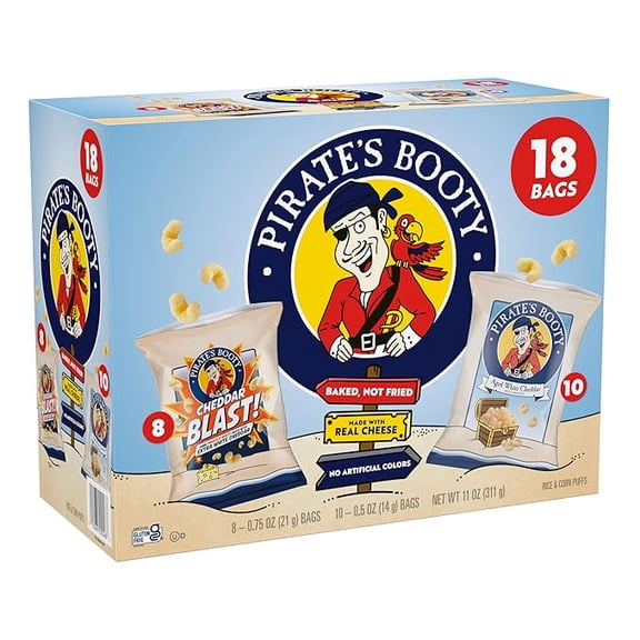 1x Pirate's Booty Aged White Cheddar and Cheddar Blast Cheese Puffs Variety Pack, Gluten-Free, Kids Snacks, 0.5oz and 0.75oz (18ct)