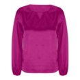thumbnail image 4 of Blmnix Hot Pink Women's Tops V-Neck Long Sleeve Satin Boho Blouses for Women Clothing, 4 of 7