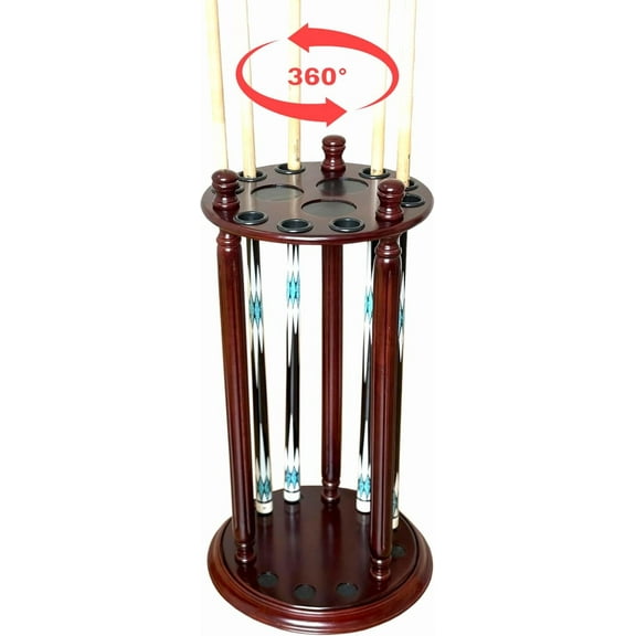 Revolving Billiard Cue Rack, Pool Stick Holder Floor Stand holds 9 Pool Table Sticks, Made of 100% Solid Wood (Mahogany)