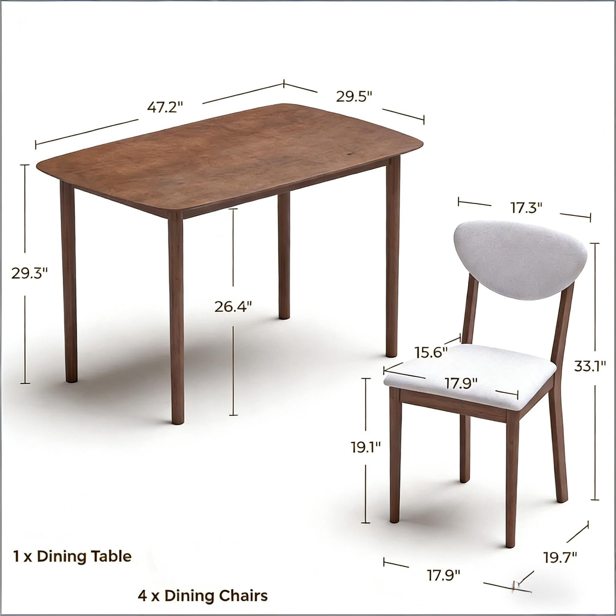 Stable Dining Table Set,Compact Kitchen Table and Chairs,Modern Style 5-piece Dining Table Set